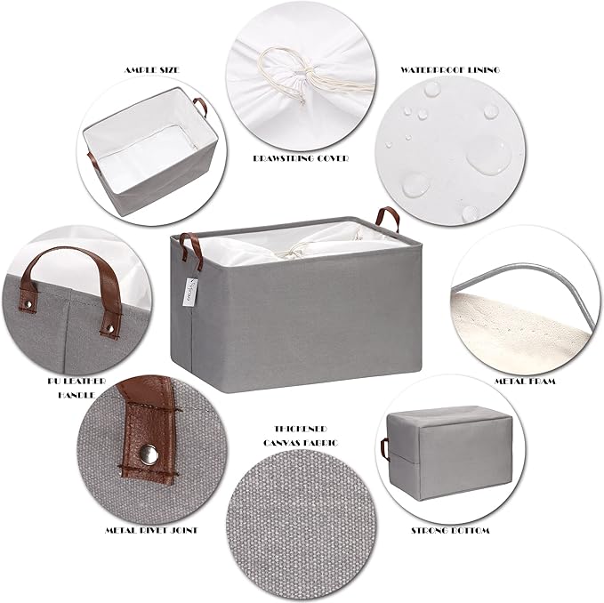Hinwo 70L Extra Large Storage Bins, Closet Organizers and Storage, Foldable Clothes Storage Baskets with Handles, Containers for Clothing, Blanket, Comforters, Toys, Bedding (Gray)