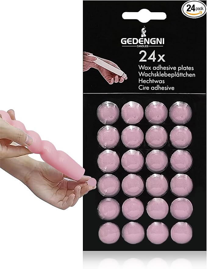 Taper Candle Wax Dots - 24pcs Spiral Sticky Dots White Adapter Small Adhesive, Soft Wax for Any Holder Accessories - Pink