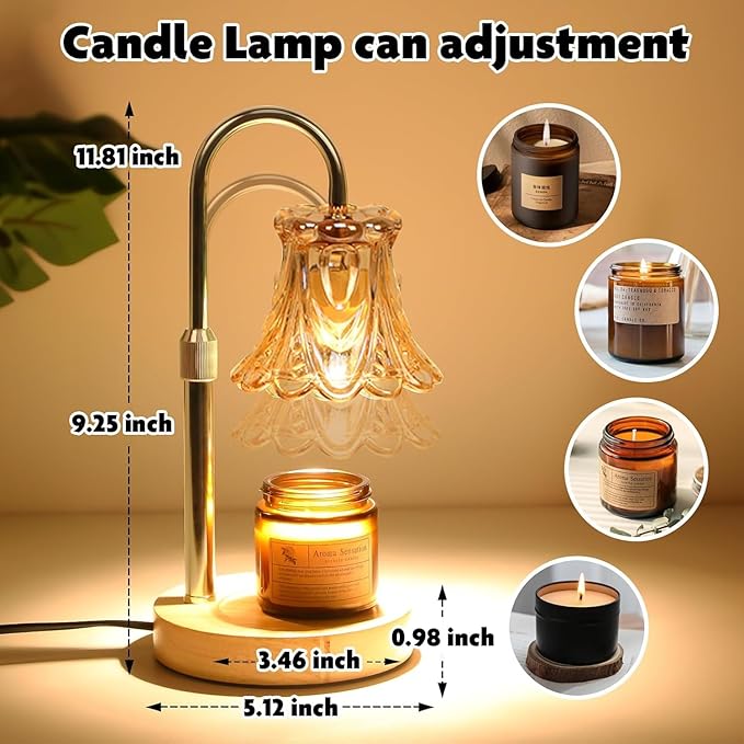 Candle Warmer Lamp with Dimmer - Electric Candle Lamp with Timer for Jar Candles Scented Candles, Plug-in Wax Warmer Lamp for Home & Office with 2 Bulb (White Peony)