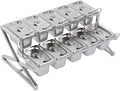 2-Tier Expandable Spice Rack with Lids & Spoons, Stainless Steel Seasoning Organizer Shelf, Pizza Topping Station, Kitchen Countertop Holder for Condiment Ingredients Sauces Jams Fruits