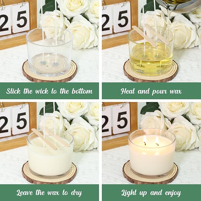 SUPMIND 12oz Candle Jars for Making Candles, 8 Pack Large Clear Glass Empty Candle Jars with Bamboo Lids and Wick Kit, Multiple Wicks Wide Mouth Candle Container Bulk, Ideal for Candle Business