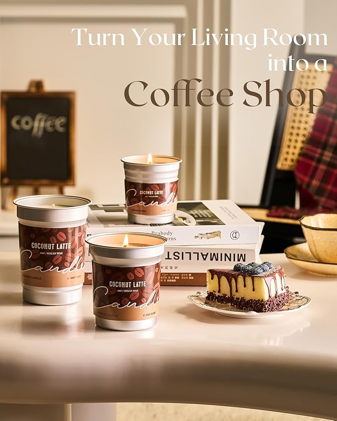 M&SENSE Coconut Latte Scented Candle, Soy Wax 16.2oz 100 Hours Long Lasting Clean Burn, Large Coffee Smelling Kitchen Candles for Home, Non-Toxic Relaxing Aromatherapy Gifts for Women