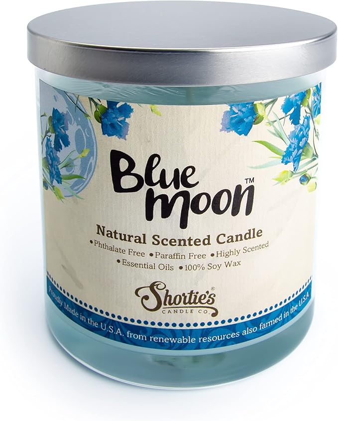 Blue Moon Scented Natural Soy Candle, Essential Fragrance Oils, 100% Soy, Phthalate & Paraben Free, Clean Burning, 9 Oz.
