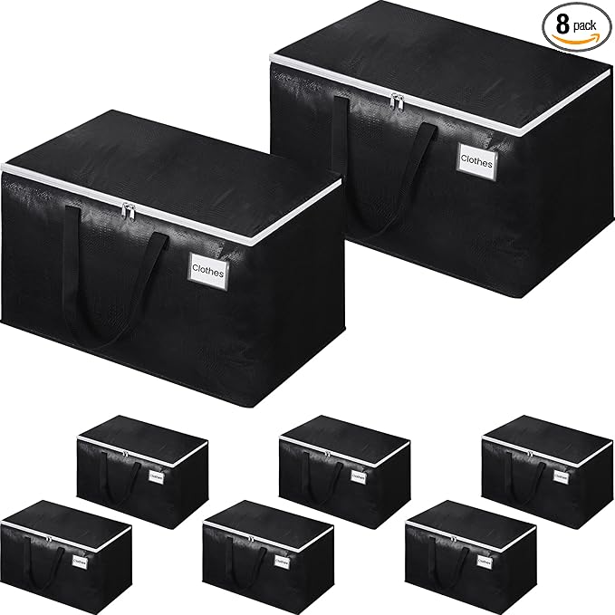 Extra Large Moving Boxes-Moving Bags with Zipper, Carrying Handles and Tag Pocket-Moving Supplies for Space Saving-Totes for Storage - for moving, Storage, Camping and Travel 125L-8 Pack