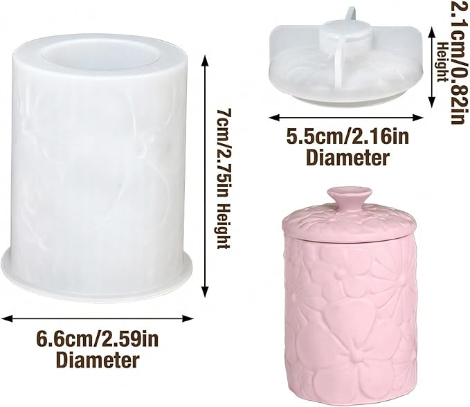 Cylindrical Embossed Flower Storage Jar Silicone Mold, Floral Design Candle Holder Mold for DIY Aromatherapy Plaster, Candles, Resin Crafts - Eco-Friendly Home Decor Gift