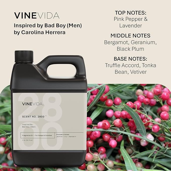 VINEVIDA [32oz] Bad Boy (Men) Fragrance Oil for Candle Making - Natural Candle Oil Scents - Soap Making Essential Oil - Made in USA