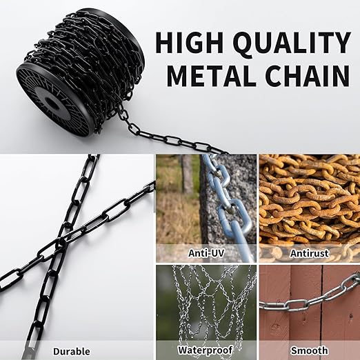 100 ft 1/8" Metal Hanging Chains Fixture Chain Decorative Chain Light Duty Chain Utility Chains for Hanging Plants, Basket, Light Fixture, Chandelier, Lamp (3mm 100ft)