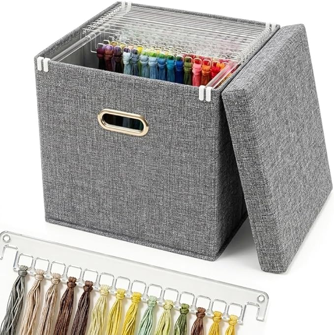 Hanging Embroidery Floss Organizer Box - 10 Acrylic Thread Storage Bars (150 Holes) | Ideal for Keeping Embroidery Thread Neat and Making It Easily Accessible for All Embroidery Enthusiasts.