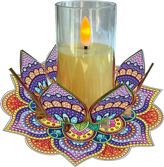5D DIY Diamond Art Painting PVC Flower Candle Holders Tealight/Tea Light/Votive Candle Holder, for Table Centerpiece Home Décor Party Wedding Dinning-Flower-4
