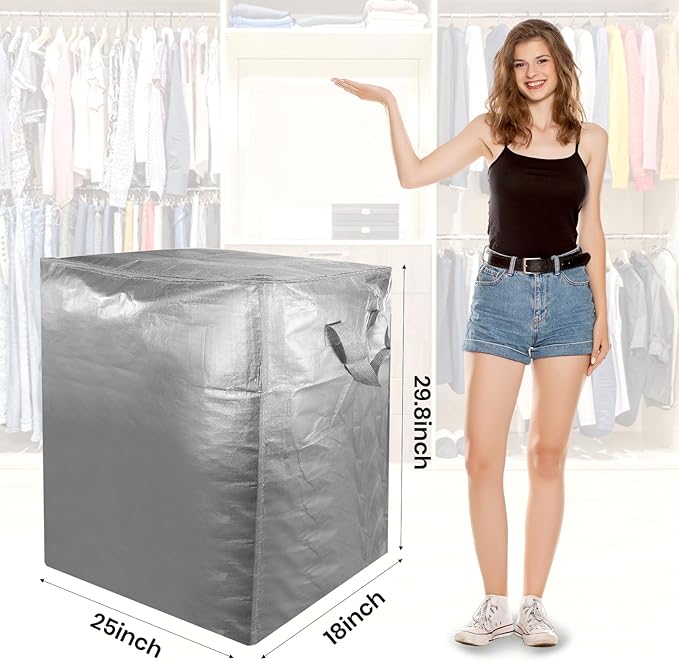 2 Pack 55-Gallon Heavy Duty Moving Bags, Large Storage Totes with Zipper, Alternative to Moving Boxes for Storage, Seasonal Clothes, Student Moving, College Dorm (Silver Gray)