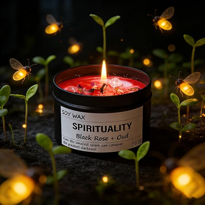 Chloefu LAN Crystal Energy Candle, Spiritual Candles for Women, Spark Conquer Darkness, Black Rose & Oud Candles, Emotional Support, Encouragement, Perfect Self-Care and Inspirational Affirmation Gift