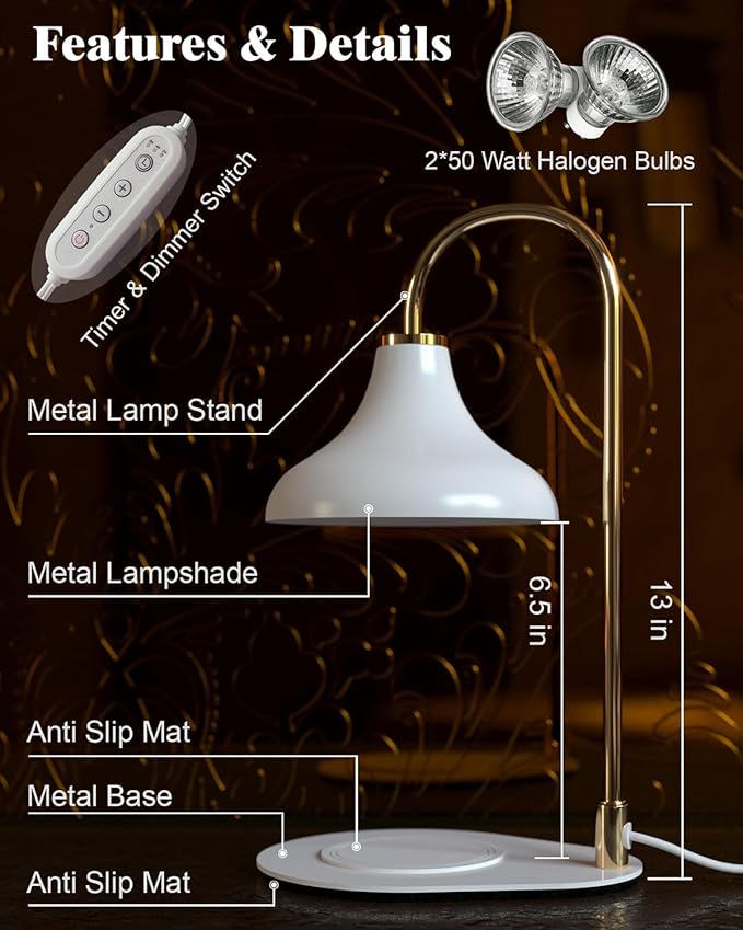 Gifts for Women – White Candle Warmer Lamp with Timer & Dimmer for Scented Jar Candles, Ideal Home Décor Gift for Women, Includes 2 Bulbs