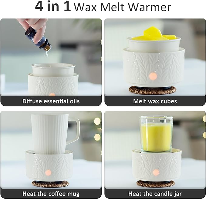 EQUSUPRO Wax Melt Warmer for Scented Wax Melts 3-in-1 Electric Ceramic Candle Wax Warmer Burner Fragrance Wax Melter for Home Office Bedroom Gift & Decor (Leaf)
