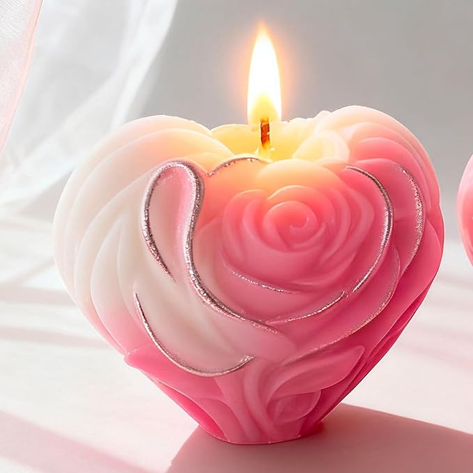 Round Rose Flower Heart Cylinder Candle & Resin Mold - Resin Casting Silicone Molds for Home Decor & Candle Making Wave Spiral Mold