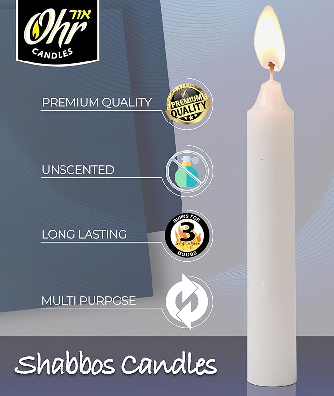 Ner Mitzvah Shabbat Candles - Traditional Shabbos Candles - 3 Hr. - 72 Ct.