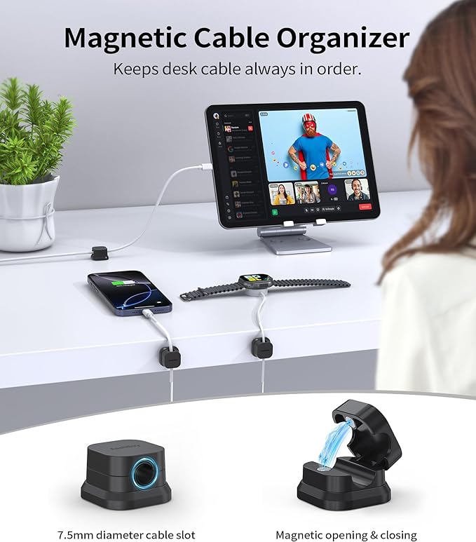 9 Pack Magnetic Cable Clips Cord Organizer,Desk Cable Management Accessories,Cord Clips,Adhesive USB Wire Holder Keeper Organizer for Home Office Desk Phone Car Wall Desktop Nightstand cable organizer