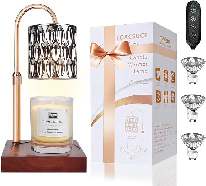 TOACSUCP Candle Warmer Lamp with 3 Bulbs, Adjustable Height Dimmable Candle Warmer with Timer, Compatible with Large Jar Candles, Candle Lamp with Charming Gift Box Ribbon for Her/Him