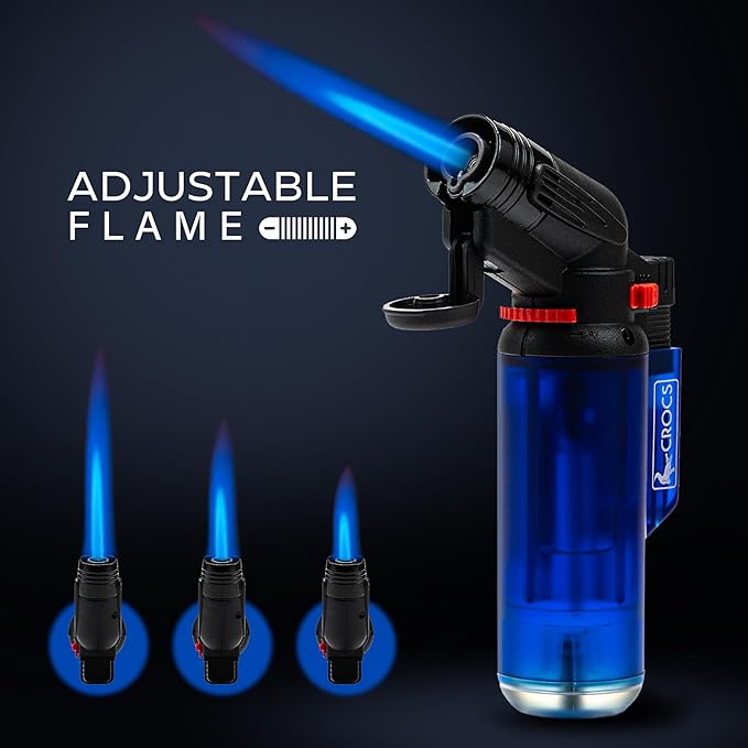 Crocs Torch Lighter, Refillable Butane Torch Lighters, Windproof Lighters with Butane Included for BBQ, Grill, Candles, Campfires, Cooking Torch Lighter with Safety Lock and Ready to Use - 4 Pack