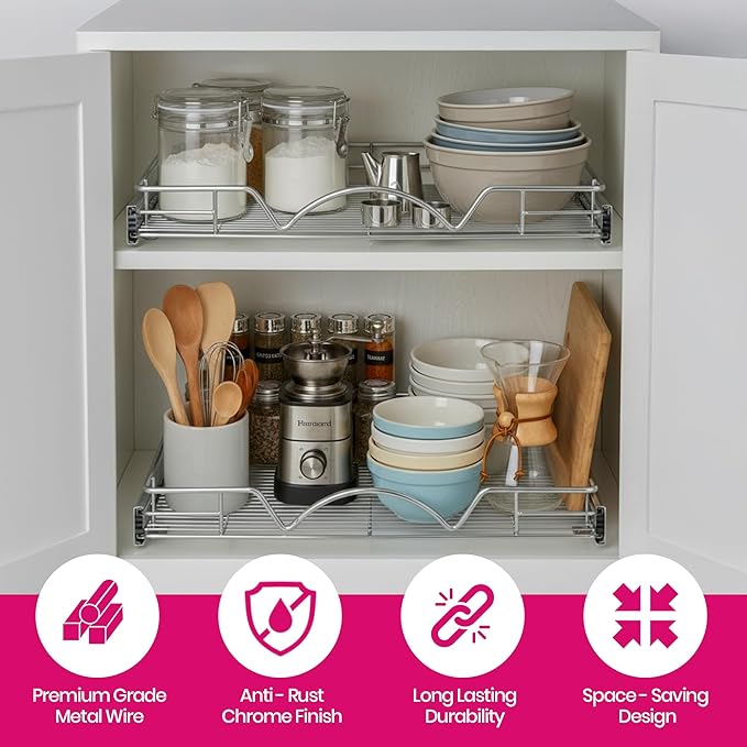 HOLDN’ STORAGE Pull Out Cabinet Organizer, Heavy Duty Caddy w/Lifetime Limited Warranty -30”W x 21”D - Requires At Least 31-1/4” Cabinet Opening, Steel Metal Cabinet Drawers Slide Out, Chrome
