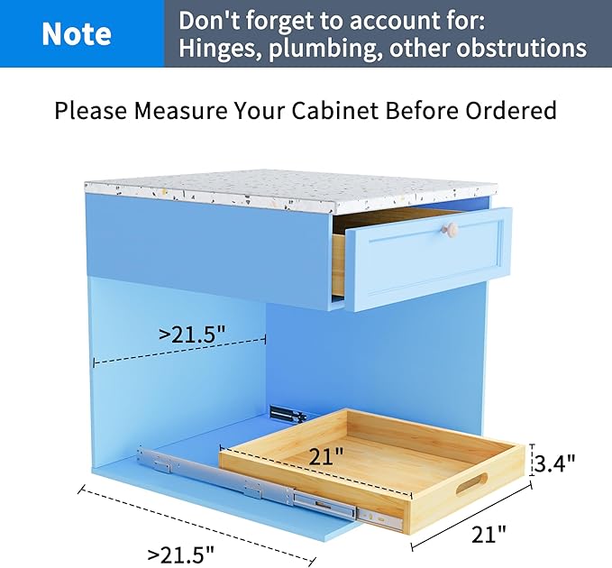 2 Set Pull Out Cabinet Organizer, Soft Close Slide Out Wood Drawer Storage Shelves for Kitchen, Base Cabinet Organization for Pantry, Finished, Heavy-Duty, Bottom Assembly (21” W x 21” D)