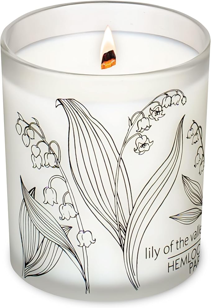 Hemlock Park Frosted Jar Wood Wick Candle Handcrafted with Natural Coconut Wax (Standard 7.2 oz, Lily of The Valley)