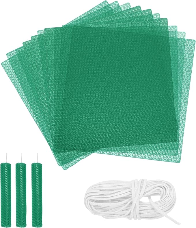 MECCANIXITY Beeswax Candle Making Kit,8x8 Inch 10pcs Green Beeswax Candle Sheets with 1pcs Cotton Wick for DIY Craft Gift Making