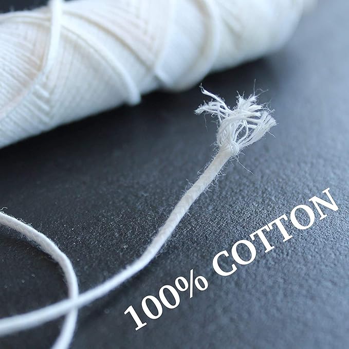 Candle Wicks Bulk 24 Ply 1.9mm #24ply/ft Braided Cotton Wick Spool 200 ft 66 Yards White Woven Wix Candle Wicks for Candle Making