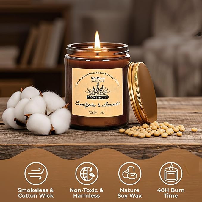 2 Pack Scented Candles Gift Set, Lavender Candles for Home Scented with Crystals 7oz, Eucalyptus Lavenderjar Candle with Dried Flowers, Aromatherapy Candle for Birthday, Mother'S Day, Christmas