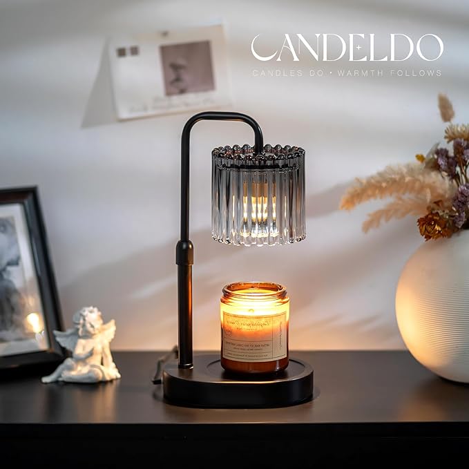 Candeldo Candle Warmer Lamp with Timer: Black Candle Warming Lamp Height Adjustable Wax Melt Warmer Dimmable Modern Farmhouse New Home Bedroom Decor Mothers Day Housewarming Gift for Women