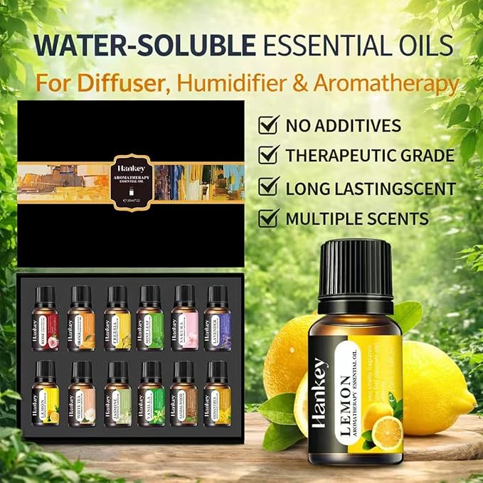 12 Pack Essential Oils Gift Set, Premium Fragrance Essential Oils for Diffuser, Air Purifier, Humidifiers, Essential Oil Scent Aromatherapy Oils for Relaxation, Travel, Sleep & Mood, 10ml / 0.34fl.oz