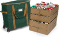 Covermates Keepsakes Rolling Adjustable Ornament Storage Bag – Heavy-Duty Polyester, FlexGrid Trays & Padded Dividers – Protective Holiday Organizer with Wheels, Handles & ID Window, Green