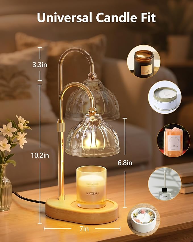 HouseSapp Candle Warmer Lamp, Wax Melt Warmer with Timer Dimmer, Height Adjustable, Clear Lampshade, Includes 2 Bulbs, Birthday Gifts for Women, Mom, Christmas, Housewarming