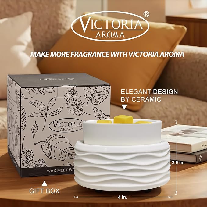 VICTORIA AROMA Ceramic Wax Melt Warmer for Scented Wax, Electric Wax Warmer with Timer, Oil Burner & Candle Melter, Adjustable Heat & Auto Shut-Off, Home Office Decor Gift（White）