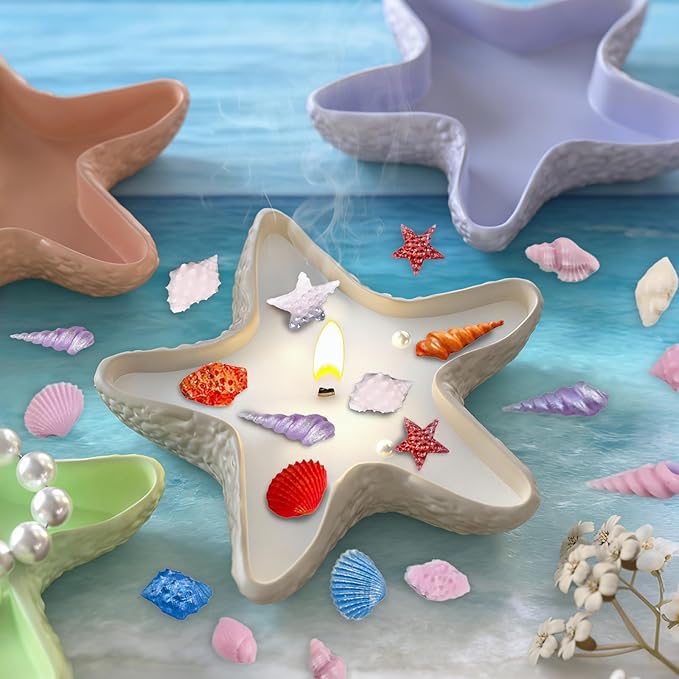 Marine Candle Molds, Starfish Candle Vessel Mold and Ocean Fondant Mold Sea Silicone Set for Handmade Scented Candles DIY Mom Gift Home Decor