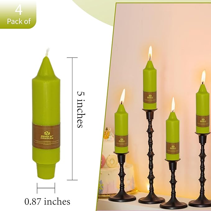 5 inch Short Tapered Candle 4 Pack Grass Green Candle Smokeless Unscented Taper Candlesticks for Christmas Dinner Household Décor Candlesticks