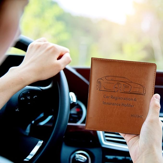 Car Registration and Insurance Holder, 5.5 x 5 Inch PU Leather Vehicle Glove Box Organizer Wallet Case Organizer for Insurance Card, Driver License, Essential Document, Paperwork