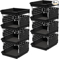 Lifewit Plastic Stackable Storage Baskets, 4 Tier Stacking Bins for Food and Clothes, Multifunctional Organizer for RV, Kitchen, Playroom, Pantry, Black, 35 x 30 x 72 cm/14 x 12 x 28 inch, 2 Pack