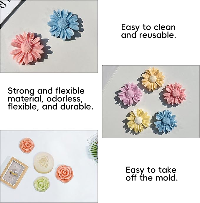 3 Pack Candle Molds for Candle Making, Moldes para Velas, Flower Molds Silicone Candle Molds for DIY Scented Candle, Soy Wax, Cake, Soap, Resin Casting Craft Making