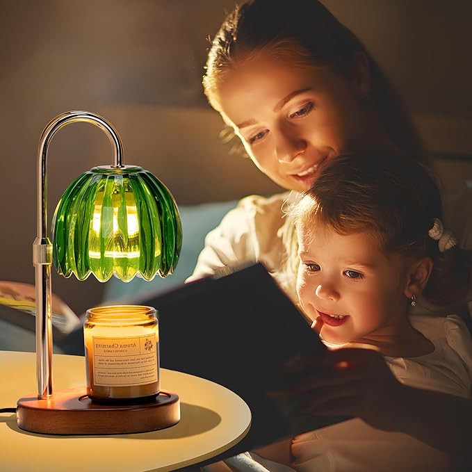 Candle Warmer Lamp with Timer Dimmer Adjustable Height, for New Home Decor,Valentine's Day, Birthday Gifts for Women,Wax Warmer Lamp for Jar Candles with 2 Bulbs(Green)