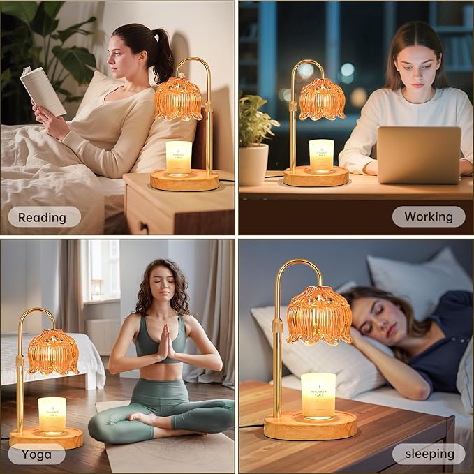 Flower Candle Warmer Lamp for Jar Candles with Timer & Dimmer, Adjustable Height Fits Large Jars up to 7.08" Tall, Flameless Wax Warmer, Cozy Bedroom Home Decor, Gift for Mom Women