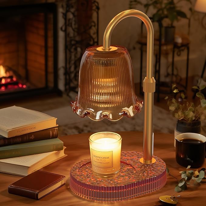 Candle Warmer Lamp with Adjustable Height - Flameless 4-Level Dimmable Wax Warmer, Timer Function & Stylish Design in Multiple Colors (Brown1)