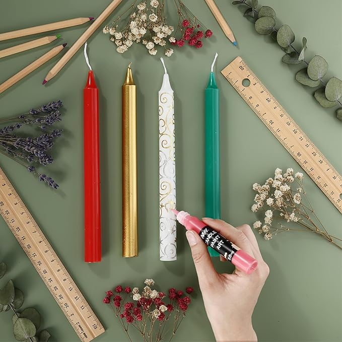 Conelist 24 Pcs DIY Candle Painting Kit with 12 Pcs Holiday Color Tape Candles and 12 Candle Wax Pens for Family Crafts Birthday Christmas Party Favors