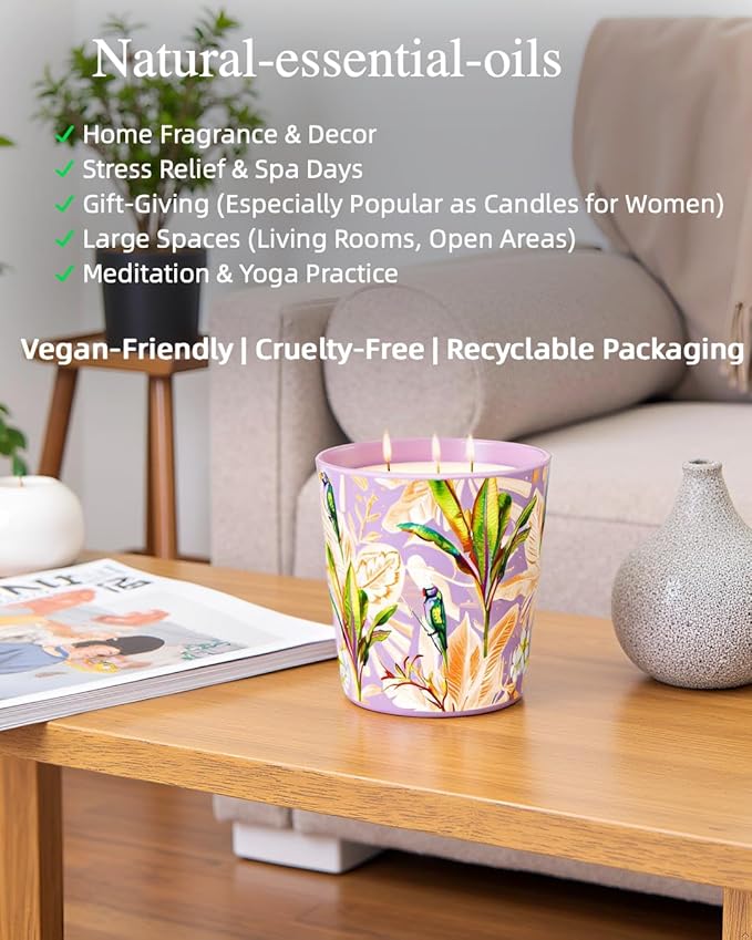 Thai Frangipani Scented Candle, 30oz Natural Soy Wax Non Toxic, 3 Wick Big Candles for Home Scented, 100hours Clean Burn,Long Lasting Large Aromatherapy Candle Gift for Women,Stress Relief,SPA