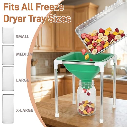 Extra Large Food Grade Silicone Collapsible Funnel and Stand, Fit Harvest Right Freeze Dryer,15" Wide, Fits All Size Dryer Trays, Easy Transfer Food to Mason Jars & Mylar Bags,Freeze Dryer Accessories