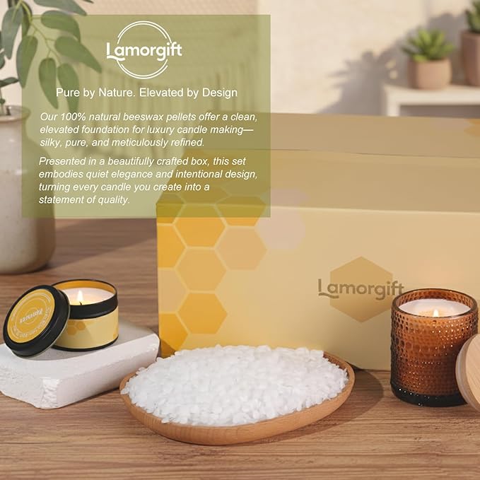 LAMORGIFT Beeswax Candle Making Kit with Wax Melter for Adults- Natural Bees Wax with Candle Supplies, 4 Jars& 4 Tins, Melting Pot and More, Colored Scented Candle DIY Kit Set