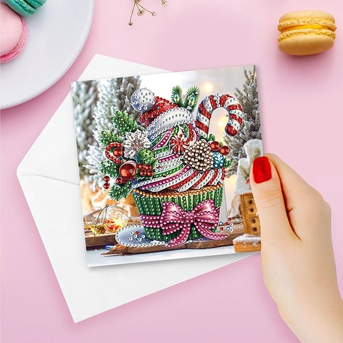 DIY Diamond Art Christmas Greeting Card, Diamond Art Christmas Greeting Card, Christmas Cards, Handmade Christmas Card Making Kits for Family & Friends-Christmas Cupcakes