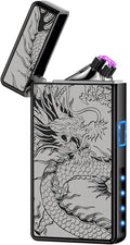 Electric Lighter, USB Rechargeable Plasma Arc Windproof Flameless Electronic Butane Free Mini Lighter for Candles, Fireworks, Outdoor Camping Activities (Black Dragon)