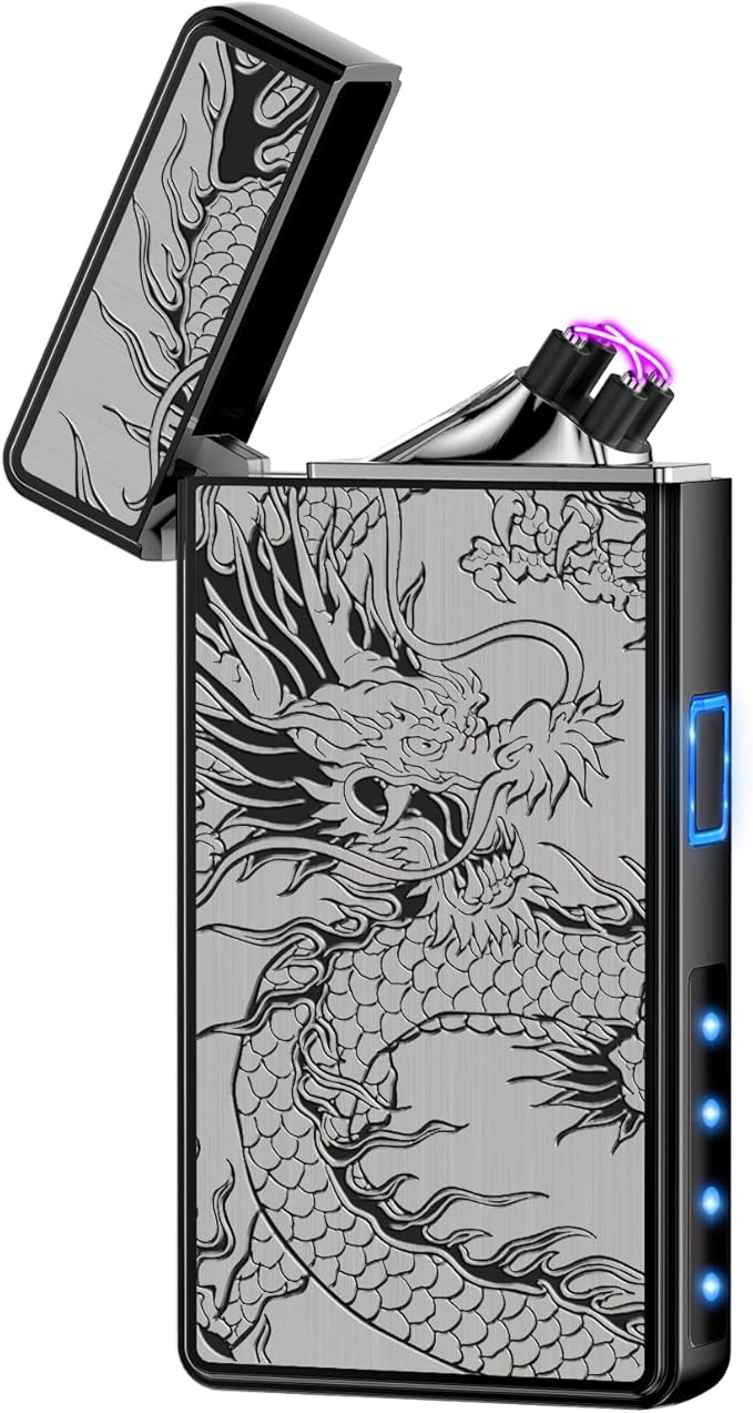 Electric Lighter, USB Rechargeable Plasma Arc Windproof Flameless Electronic Butane Free Mini Lighter for Candles, Fireworks, Outdoor Camping Activities (Black Dragon)