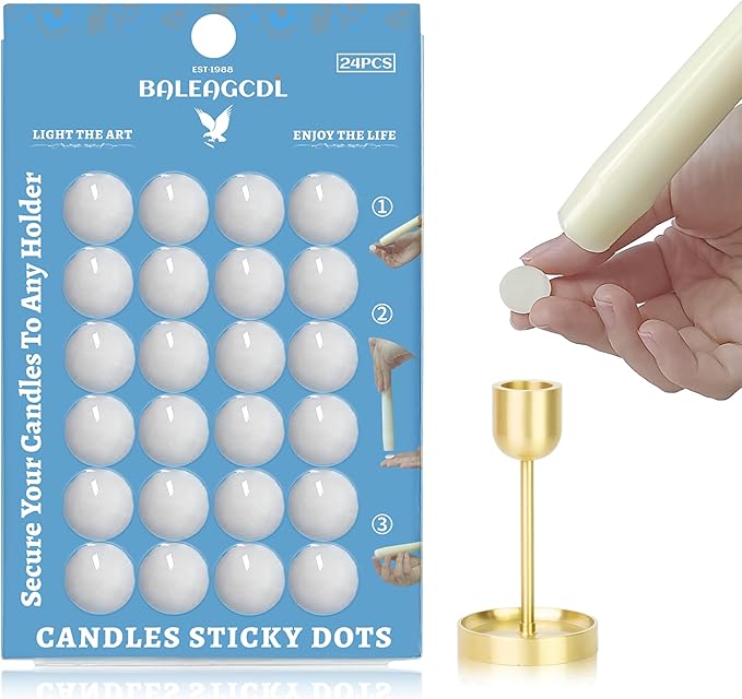 Taper Candle Sticky Dots - White Wax Candle Adhesive Dots - Unscented Cire Adhesive for Secure Candle Placement - Easy Clean and Traceless for DIY Projects - Pack of 24