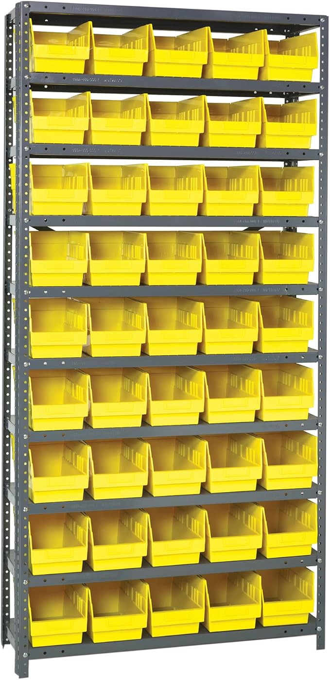 Quantum Storage Systems 1875-204YL Store More Steel Shelving Unit with 6" Shelf Bins, 18" D x 36" W x 75" H, Yellow